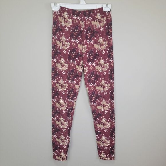 Legging Depot Burgundy Fall Print Leggings  One Size Fits All - Picture 1 of 6